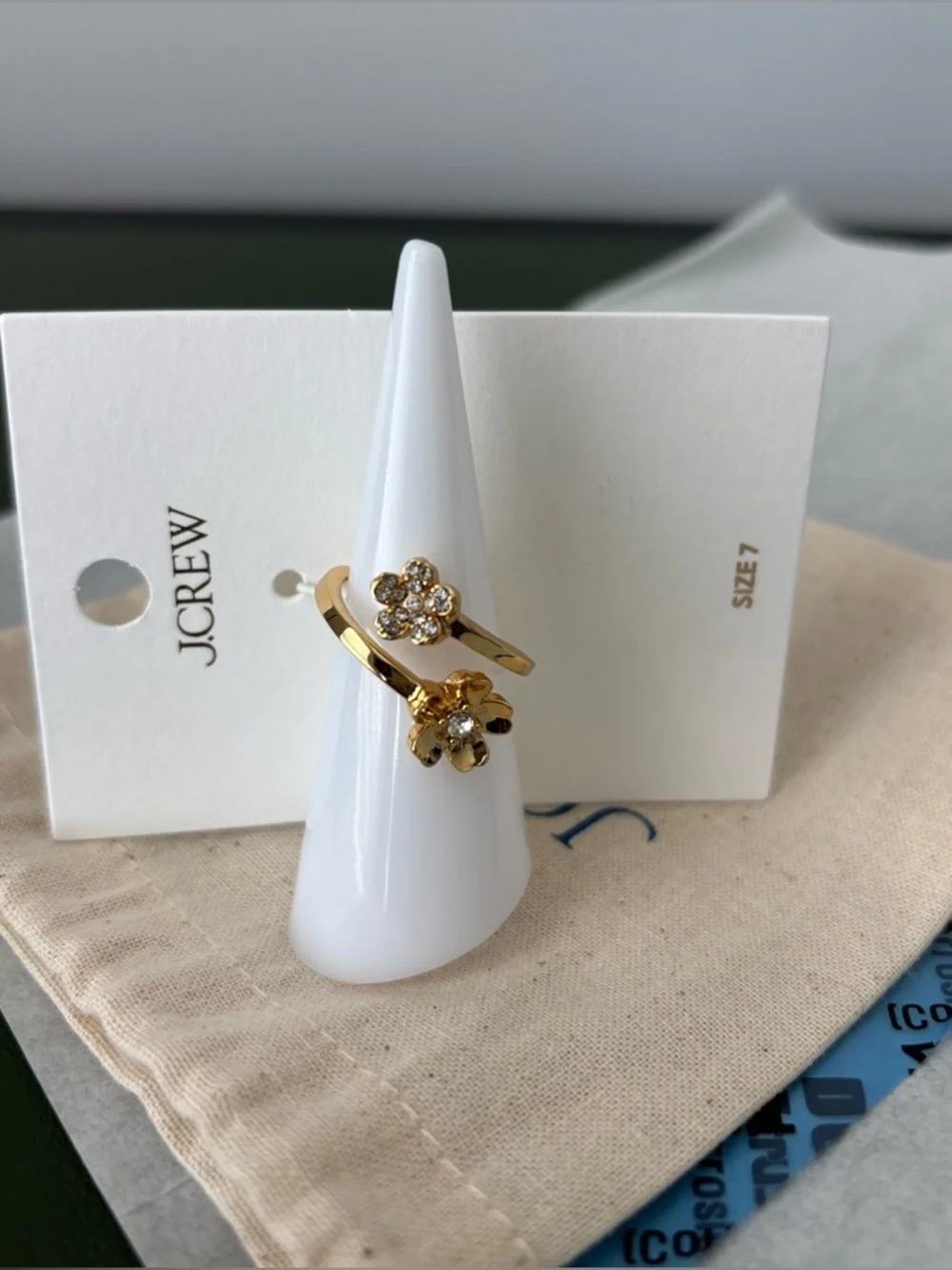 J. Crew Gold Floral Wrap Ring with Crystal Accents